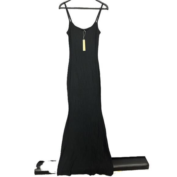 SKIMS Black Soft Lounge Round Neck Maxi Slip Dress Size Medium New - Picture 1 of 7